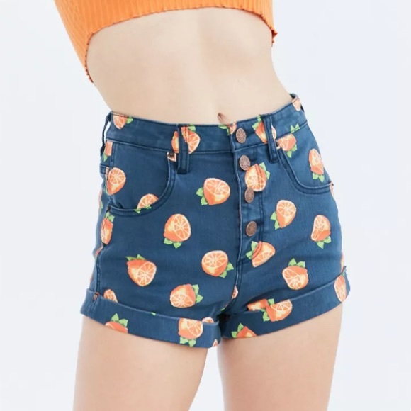 Urban Outfitters BDG Pinup Rolled Hem High-Rise Short Navy Oranges Size 25 - Picture 3 of 14